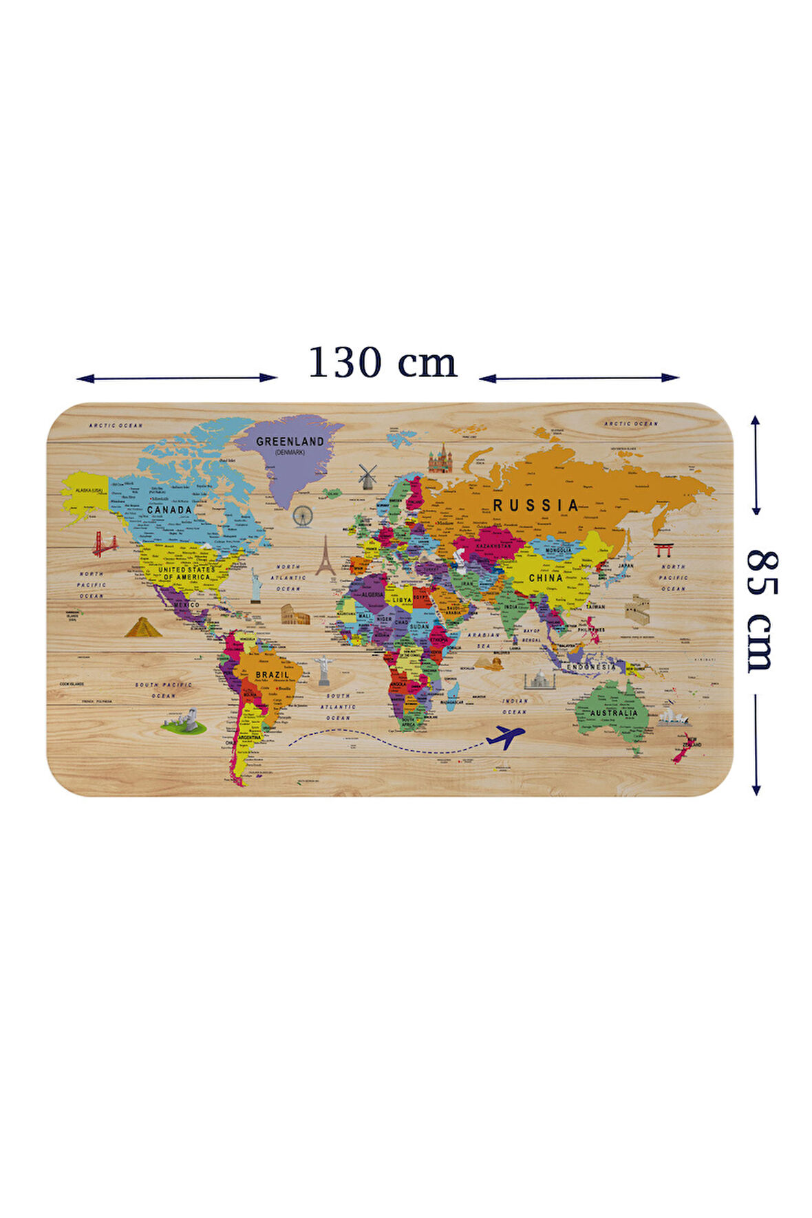 Ahşap Görünümlü Eğitici Detaylı Atlası Dünya Haritası Duvar Sticker-85x130-3842