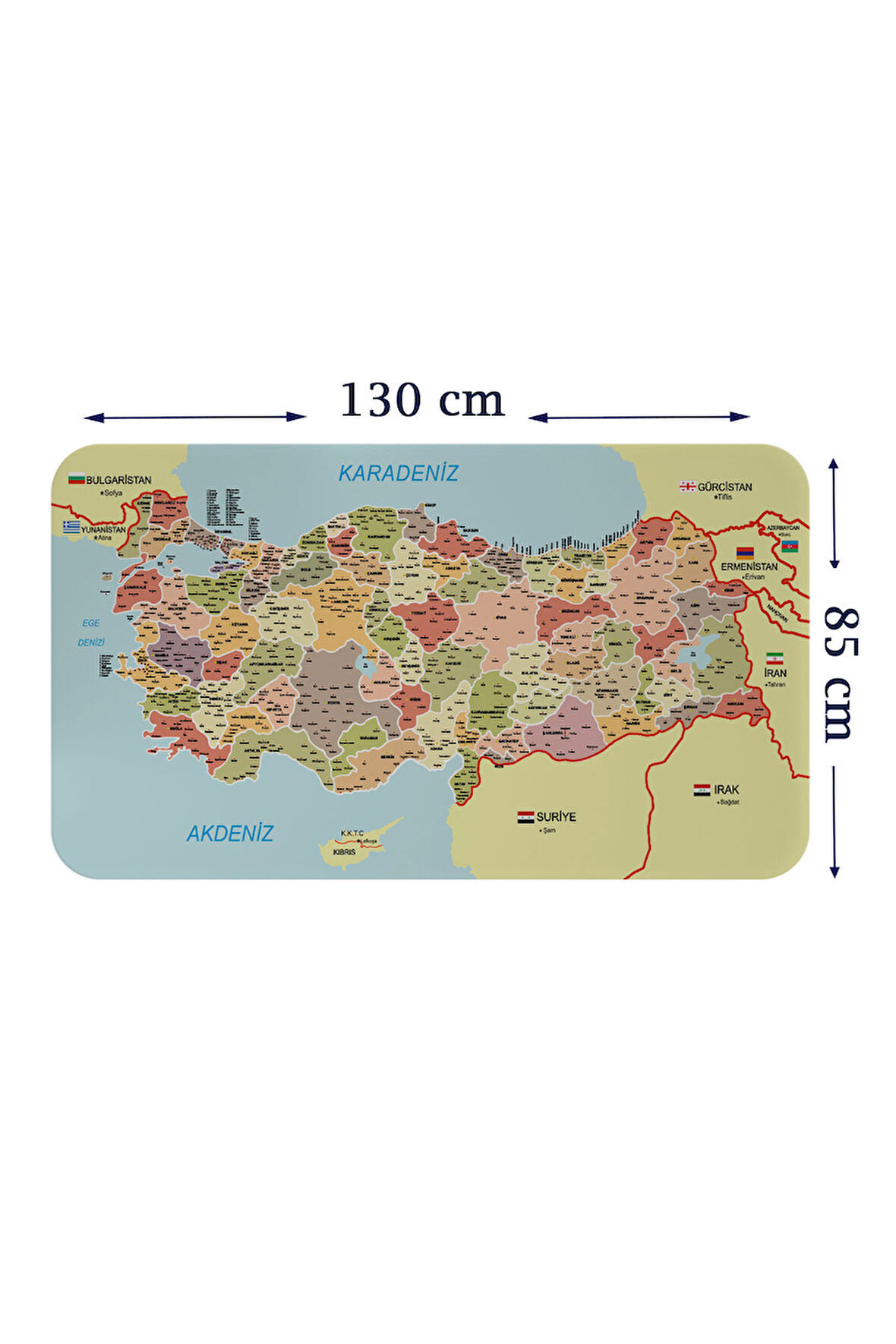 Eğitici ve Öğretici Detaylı Komşulu Türkiye Haritası Duvar Sticker-85x130-3846 | Dekoratif Sticker Duvar Süsü