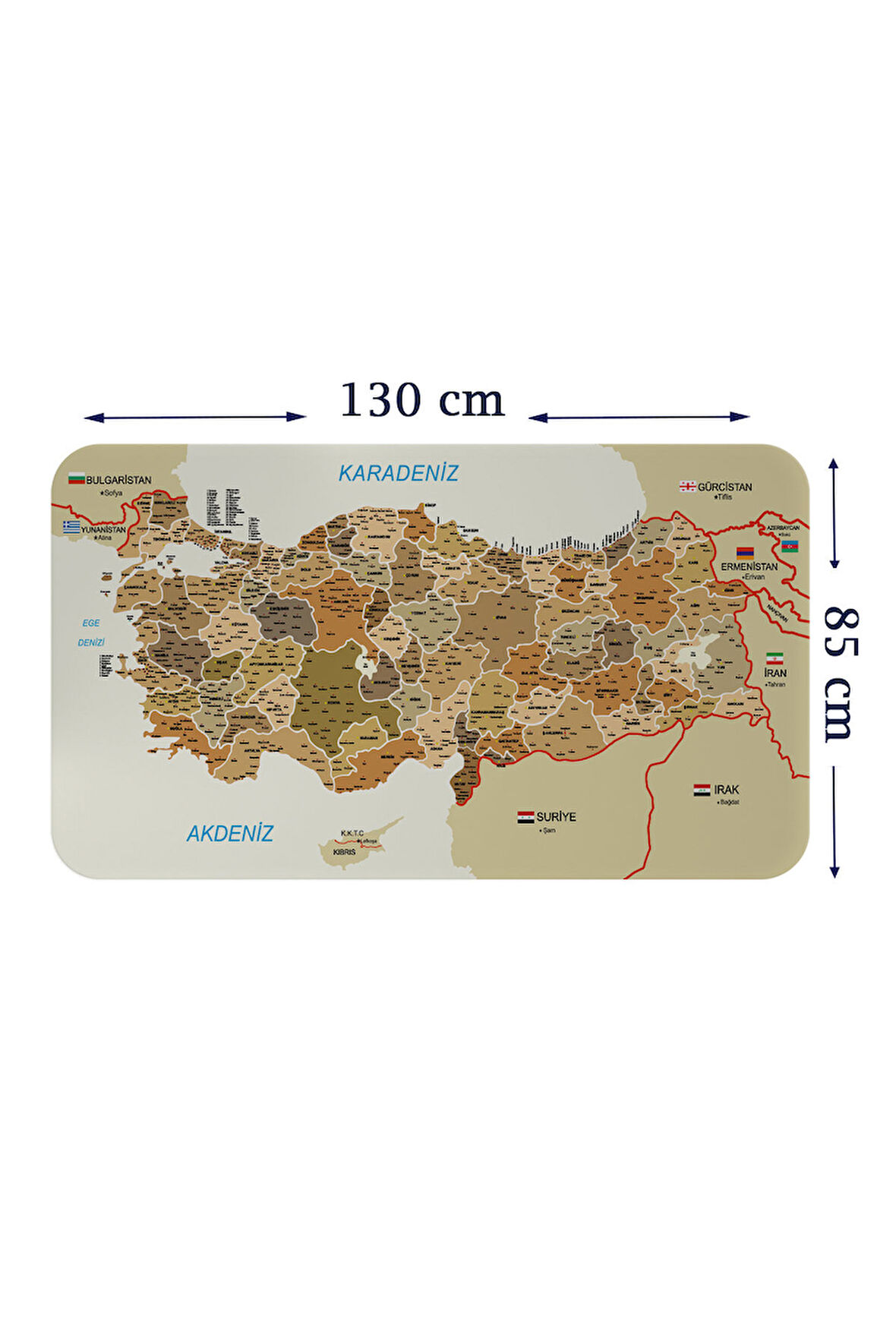 Eğitici ve Öğretici Detaylı Komşulu Türkiye Haritası Duvar Sticker-85x130-3847 | Dekoratif Sticker Duvar Süsü