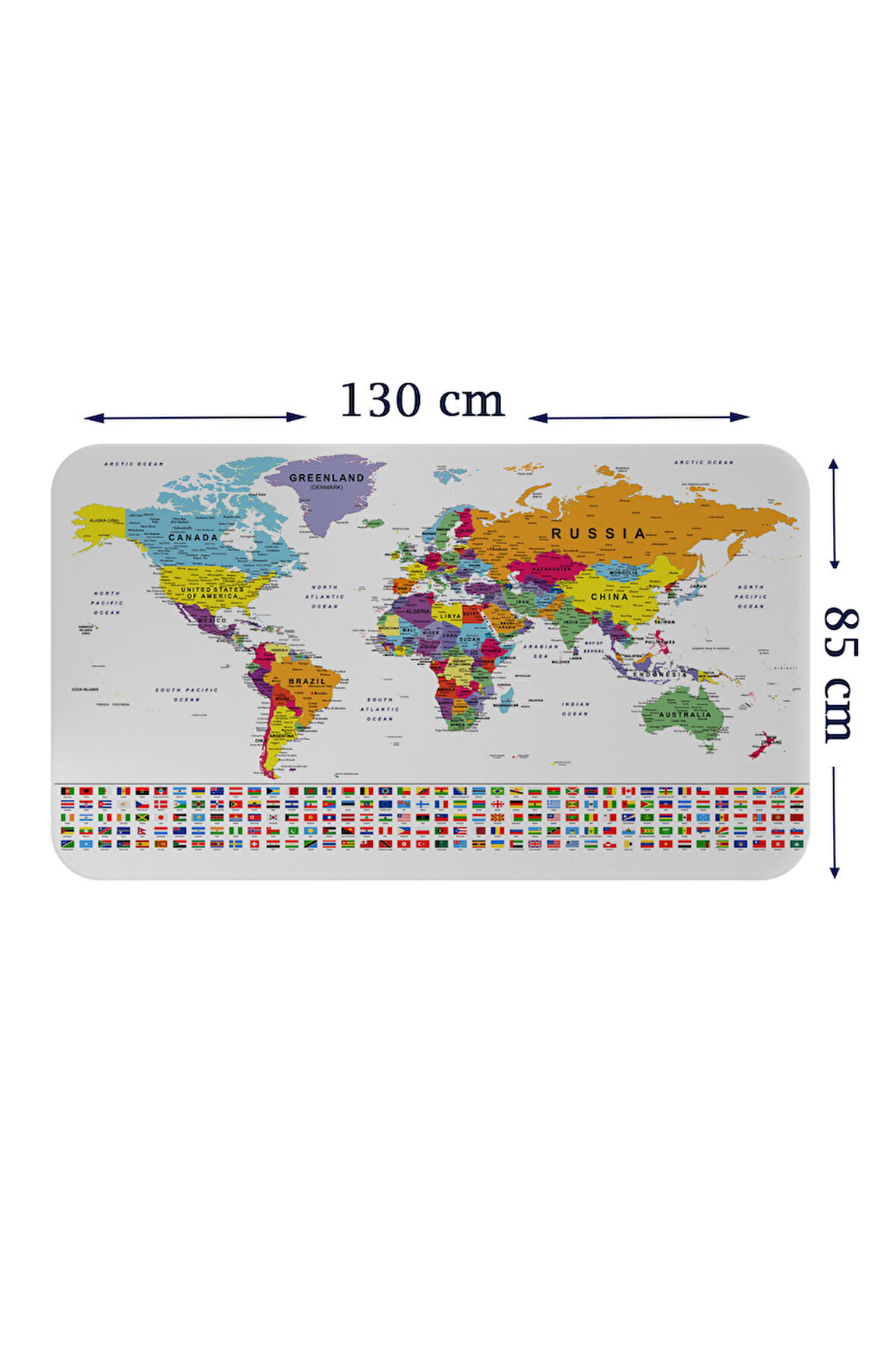 Ülke Bayrak lı Eğitici Başkent Detaylı Atlası Dünya Haritası Duvar Sticker-85x130-3848