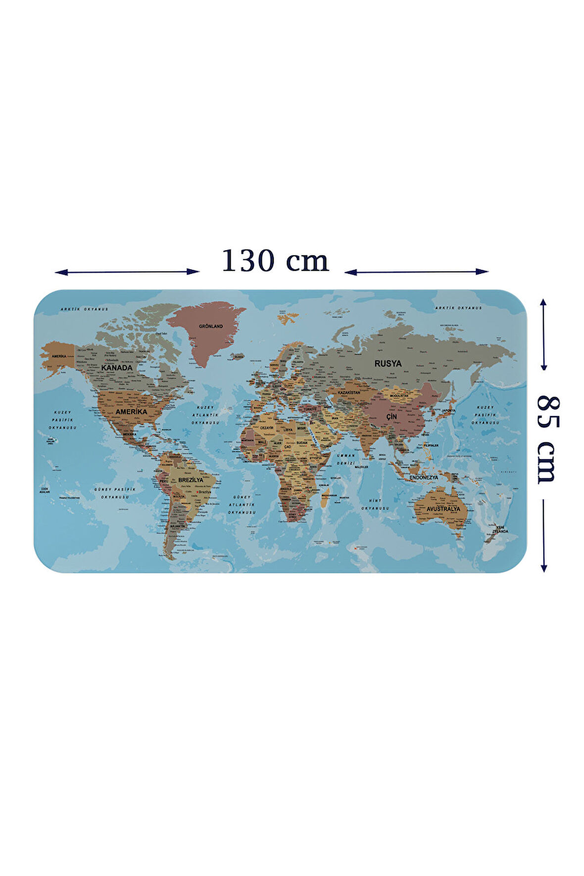 Türkçe Eğitici Ülke ve Başkent Okyanus Detaylı Atlası Dünya Haritası Duvar Sticker -85x130-3849