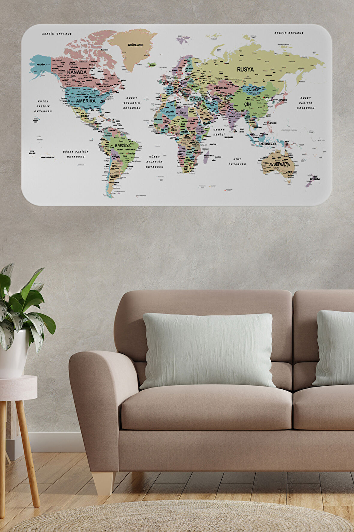 Türkçe Eğitici Ülke ve Başkent Detaylı Atlası Dünya Haritası Duvar Sticker -60x105-3850