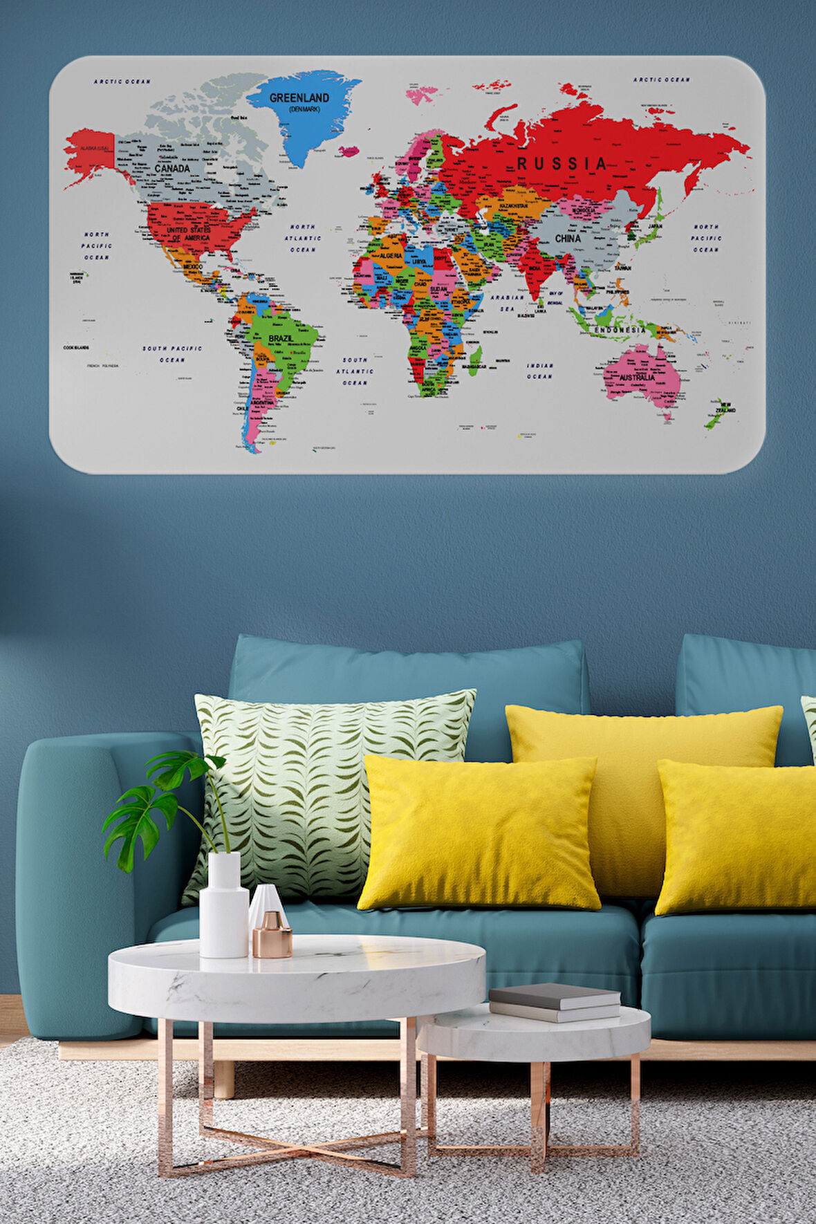 Eğitici Ülke ve Başkent Detaylı Atlası Dünya Haritası Duvar Sticker -60x105-3853