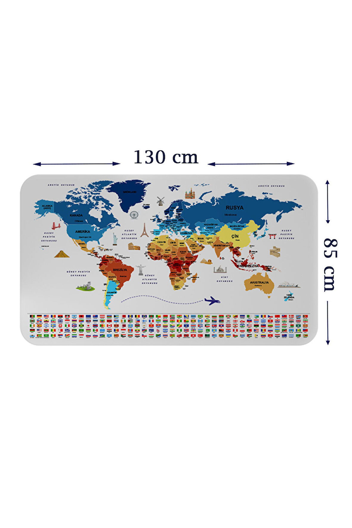 Ülke Bayrak lı Eğitici Başkent Detaylı Atlası Dünya Haritası Duvar Sticker-85x130-3857