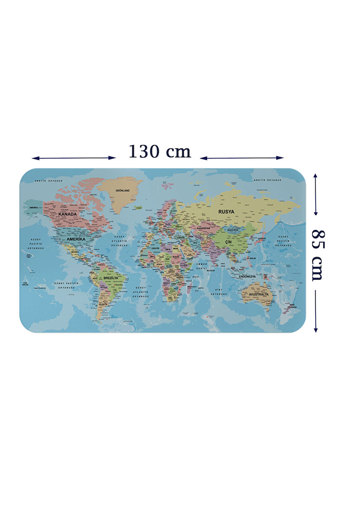 Türkçe Eğitici Ülke ve Başkent Okyanus Detaylı Atlası Dünya Haritası Duvar Sticker -85x130-3869