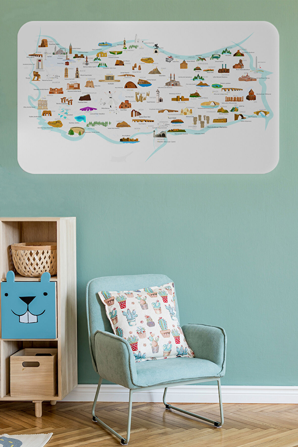 Eğitici ve Öğretici Cocuk Odası Türkiye Haritası Duvar Sticker-60x105-3880 | Dekoratif Sticker Duvar Süsü Oxy