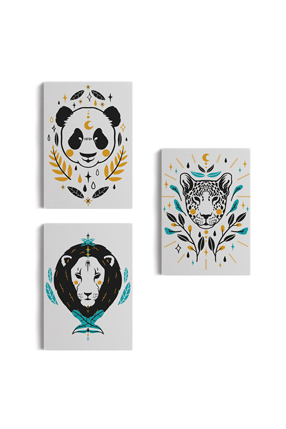 3’lü Tablo Hayvan Temalı Takım Dekoratif Şık ve Modern Duvar Tablo Seti-AU-21