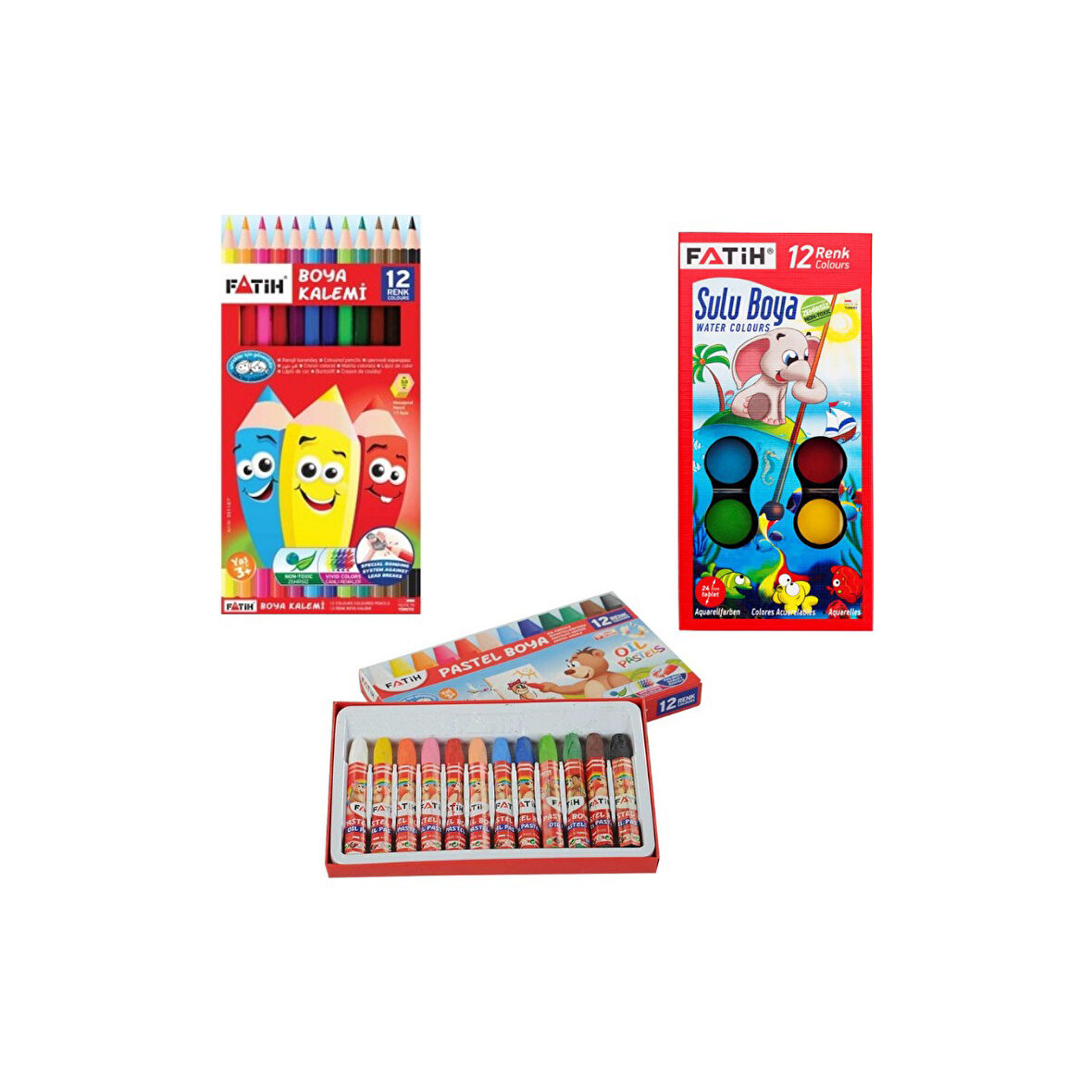 Kuru Boya Pastel Boya Sulu Boya 3'lü Boyama Seti