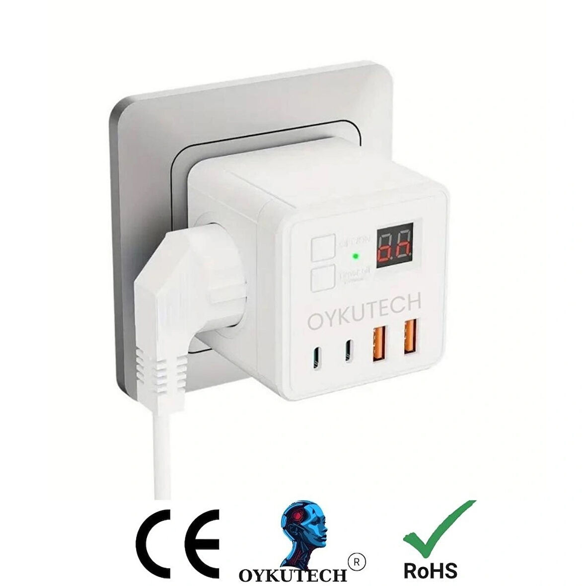 Oykutech Akım Korumalı Priz 3x AC 2x Usb 2x Type C Çıkış