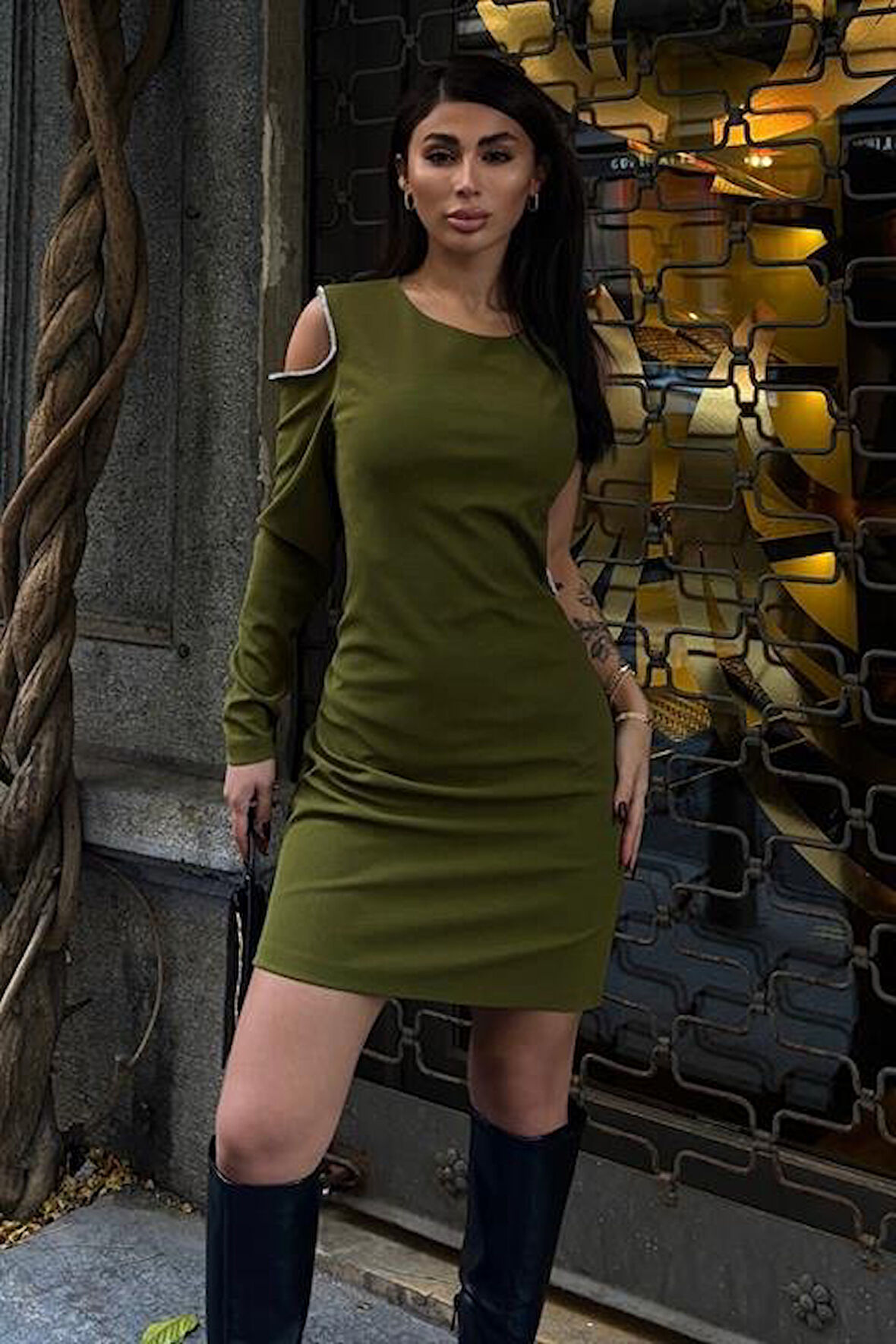 Adore Tek Kol Taş Detay Elbise 2684-8