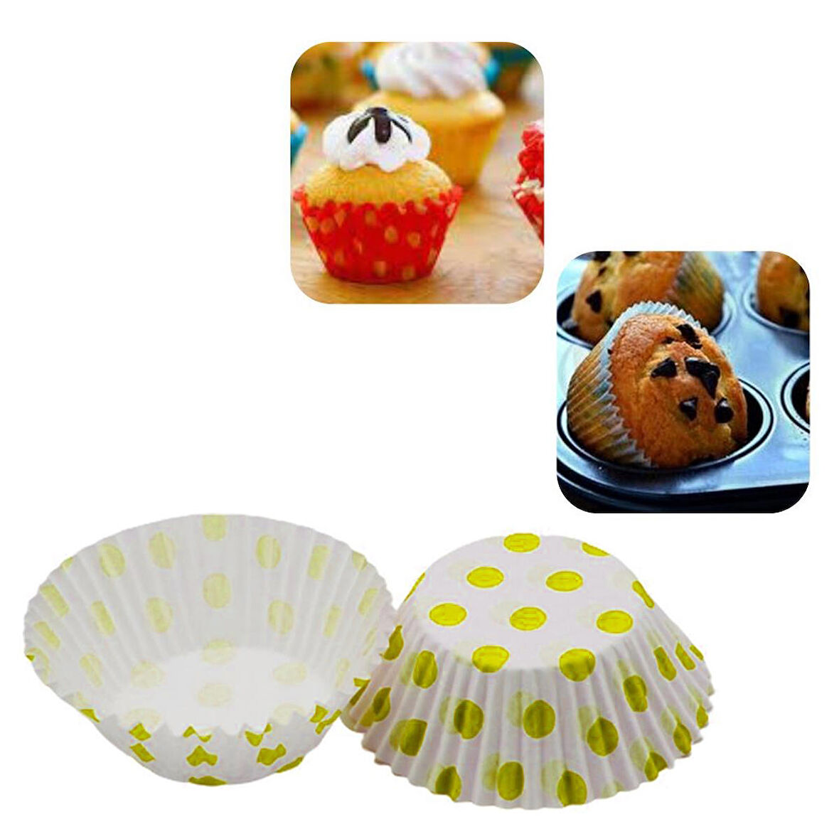 Browni Muffin Kek Kapsülü Puantiyeli 100'lü - Sarı