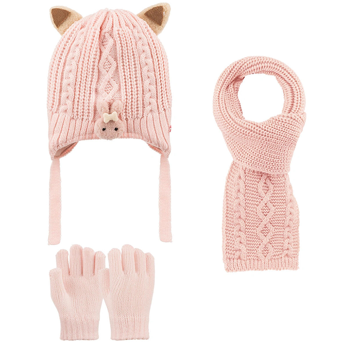 1-4 Yaş Kız Çocuk 3'lü Takım Atkı, Bere ve Eldiven Set