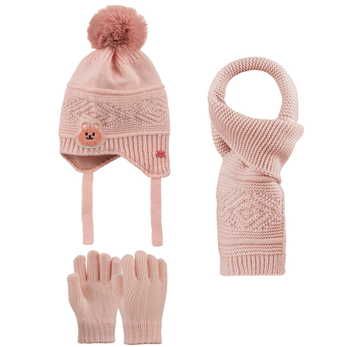 1-4 Yaş Kız Çocuk 3'lü Takım Atkı, Bere ve Eldiven Set