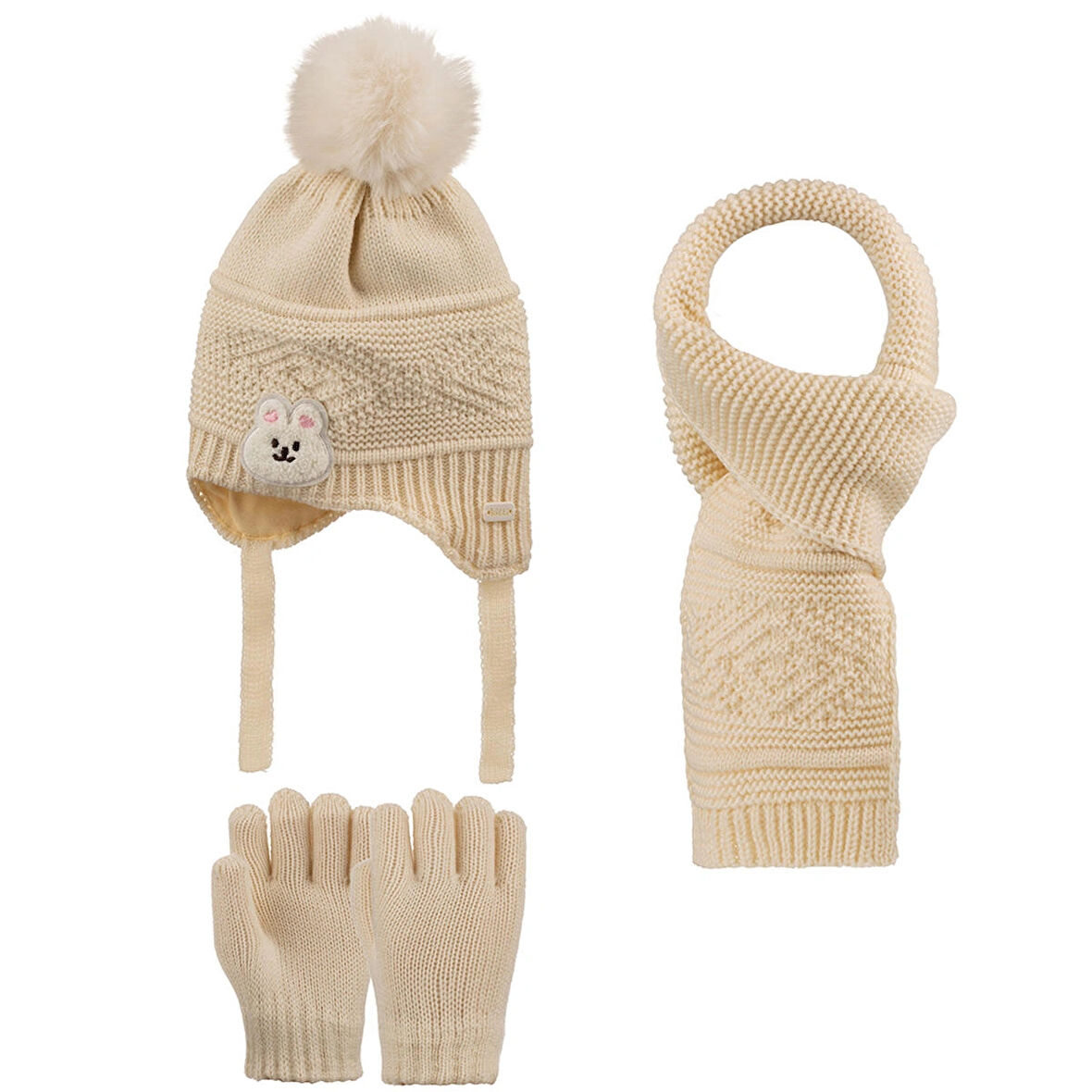 1-4 Yaş Kız Çocuk 3'lü Takım Atkı, Bere ve Eldiven Set