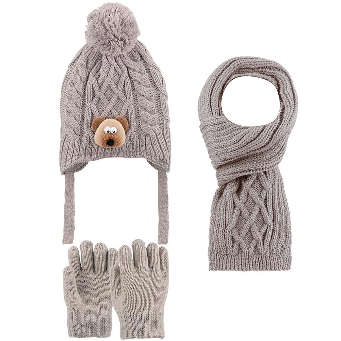 1-4 Yaş Erkek Çocuk 3'lü Takım Atkı, Bere ve Eldiven Set