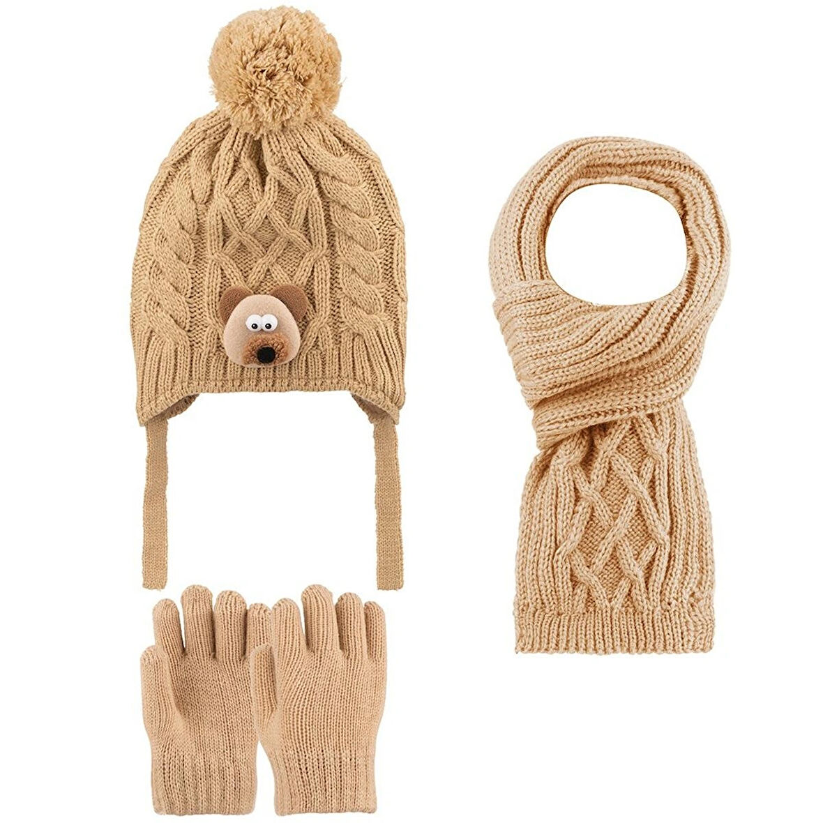 1-4 Yaş Erkek Çocuk 3'lü Takım Atkı, Bere ve Eldiven Set