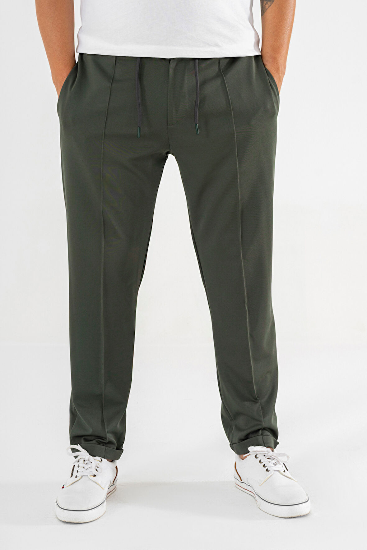 Erkek Haki Çımalı Rahat Spor Pantolon Duble Paça Jogger Eşofman Altı