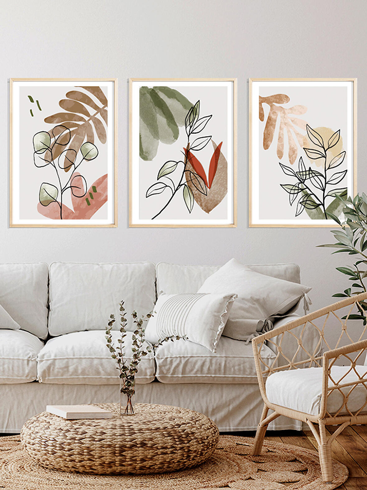 Soft Çiçekler Ahşap Çerçeveli Tablo Set (Vetro Design)