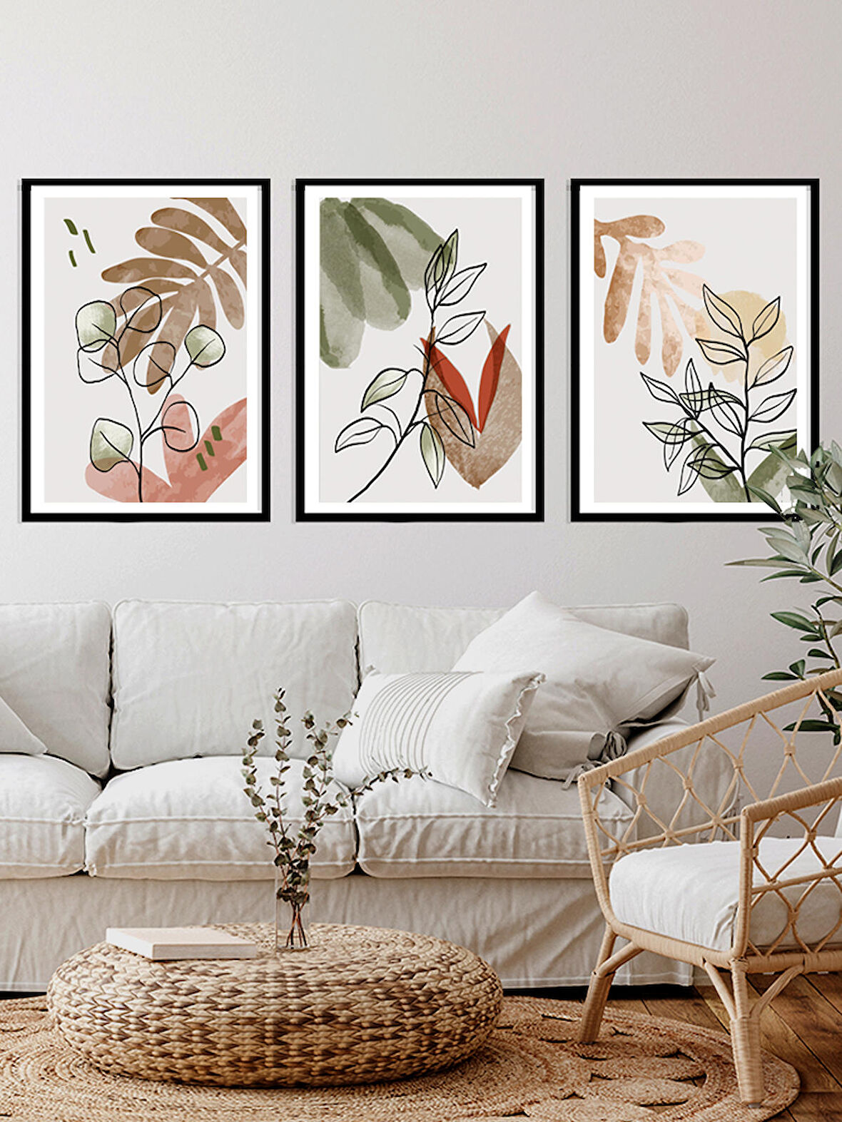 Soft Çiçekler Ahşap Çerçeveli Tablo Set (Vetro Design)