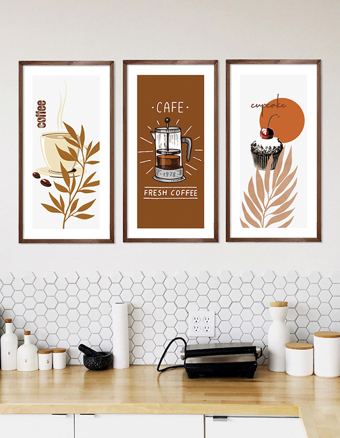 Fresh Coffee Ahşap Çerçeveli Tablo Set (25x49 cm)