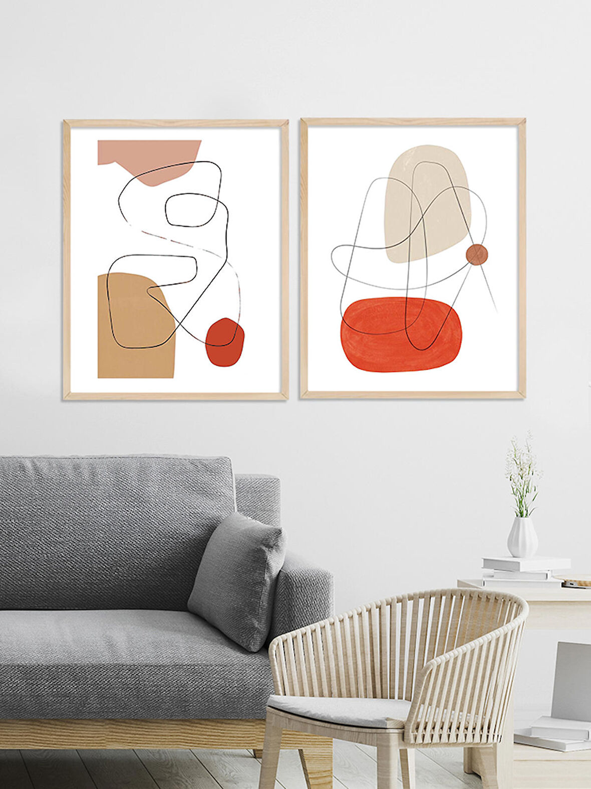 Kırmızı Abstract Çerçeveli Tablo Set