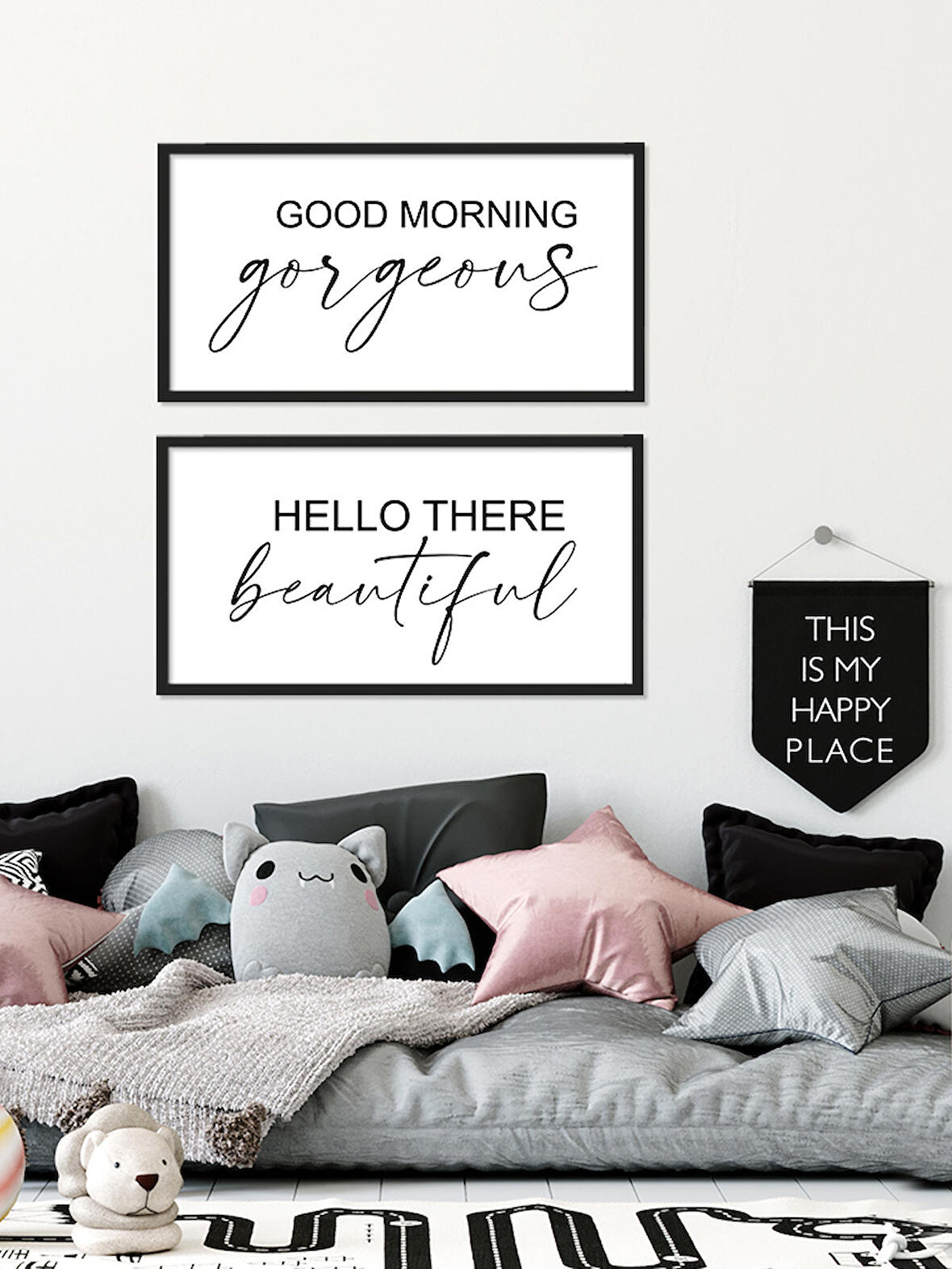 Hello There Beautiful Çocuk Odası Çerçeveli Tablo Set (25x49 cm)