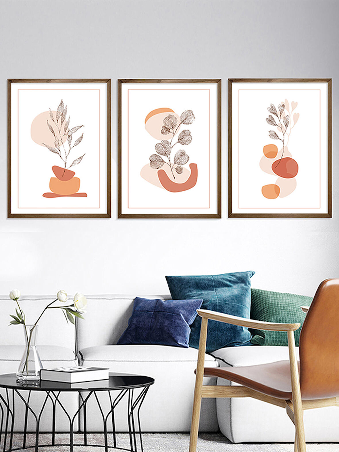Vetro Design Noktalı Çiçekler Çerçeveli Tablo Set