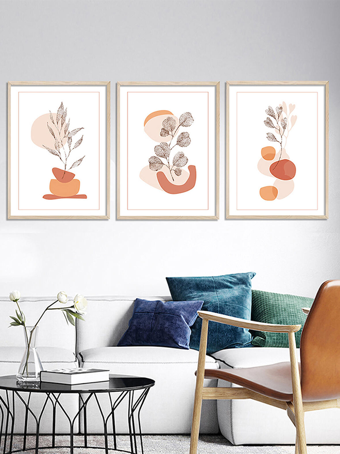 Vetro Design Noktalı Çiçekler Çerçeveli Tablo Set