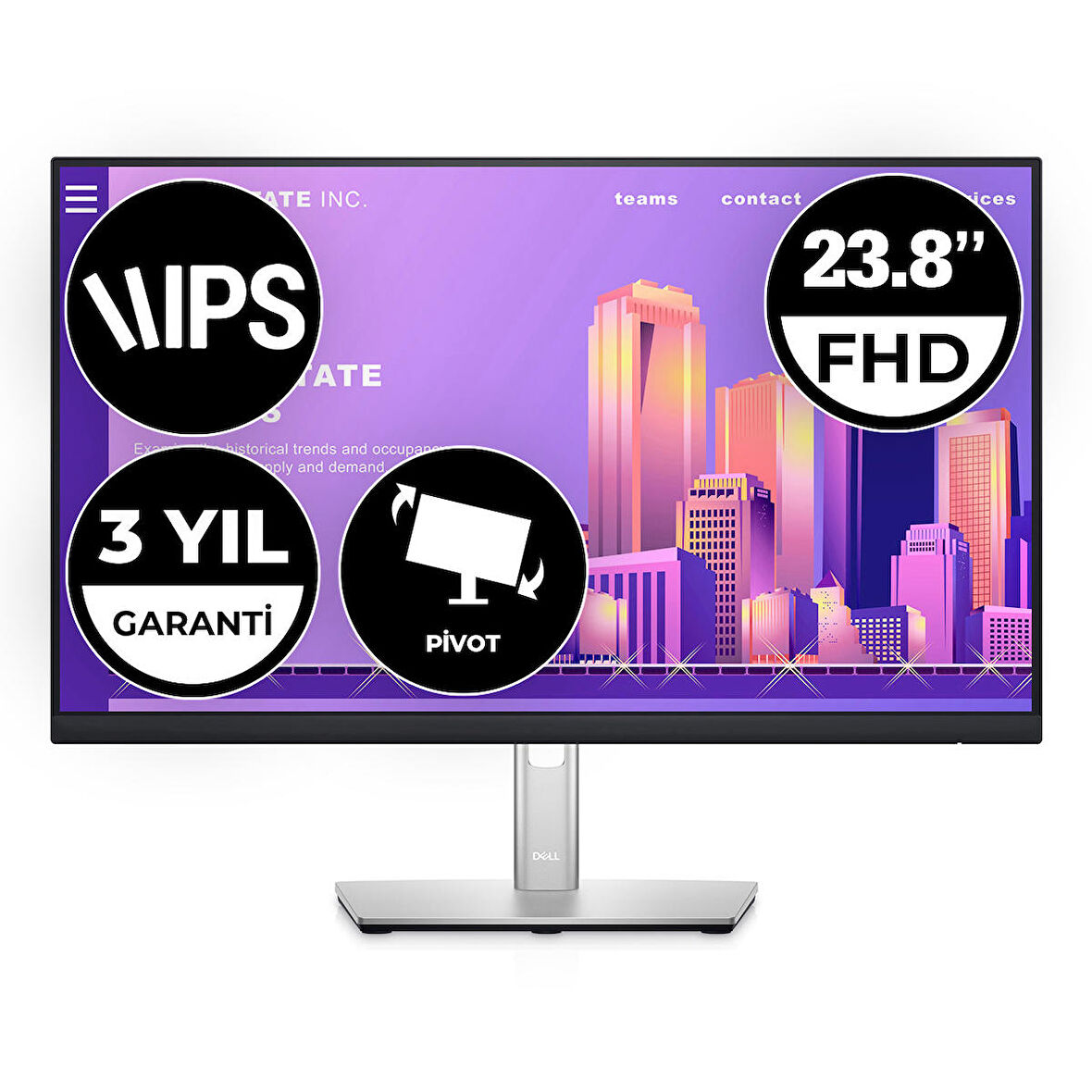 23.8" DELL P2422H IPS 60Hz 5ms VGA,HDMI,Display,Pivot Monitör
