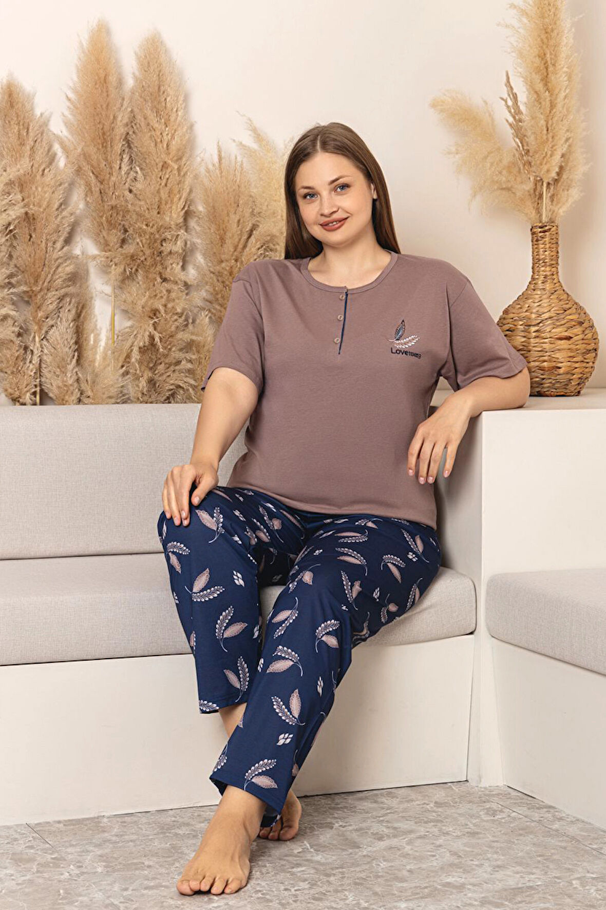 Nisanca %100 Pamuk  Büyük Beden Kısa Kol Kadın Pijama Takımı