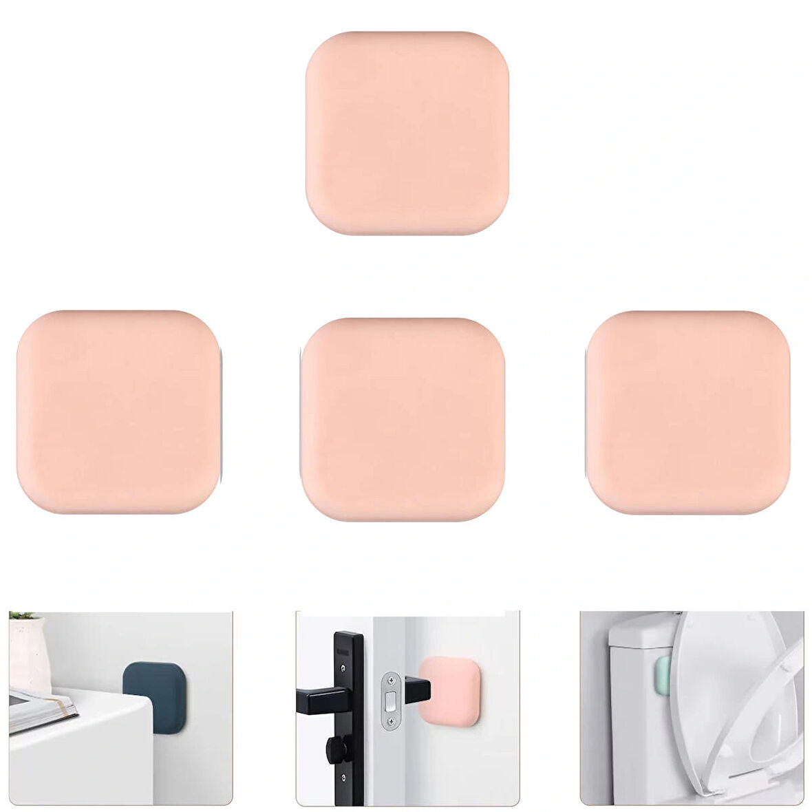 Microcase Darbe Önleyici Yapışkanlı Silikon Kapı Kolu Stoperi Tamponu Kare Tasarım - PEMBE AL5004 4 Adet