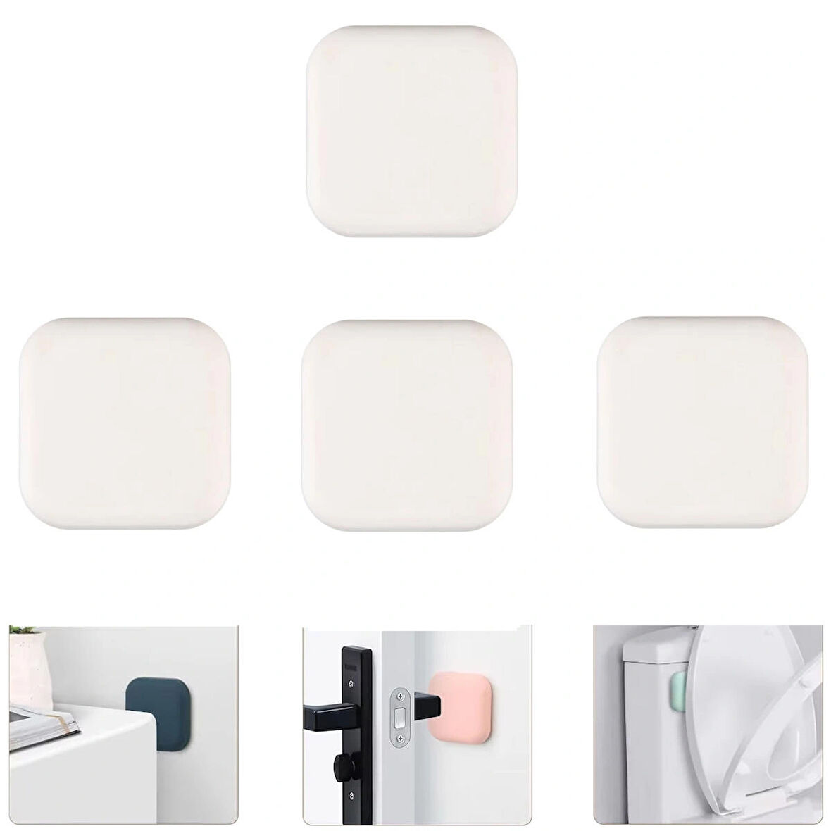 Microcase Darbe Önleyici Yapışkanlı Silikon Kapı Kolu Stoperi Tamponu Kare Tasarım - BEYAZ AL5004 4 Adet