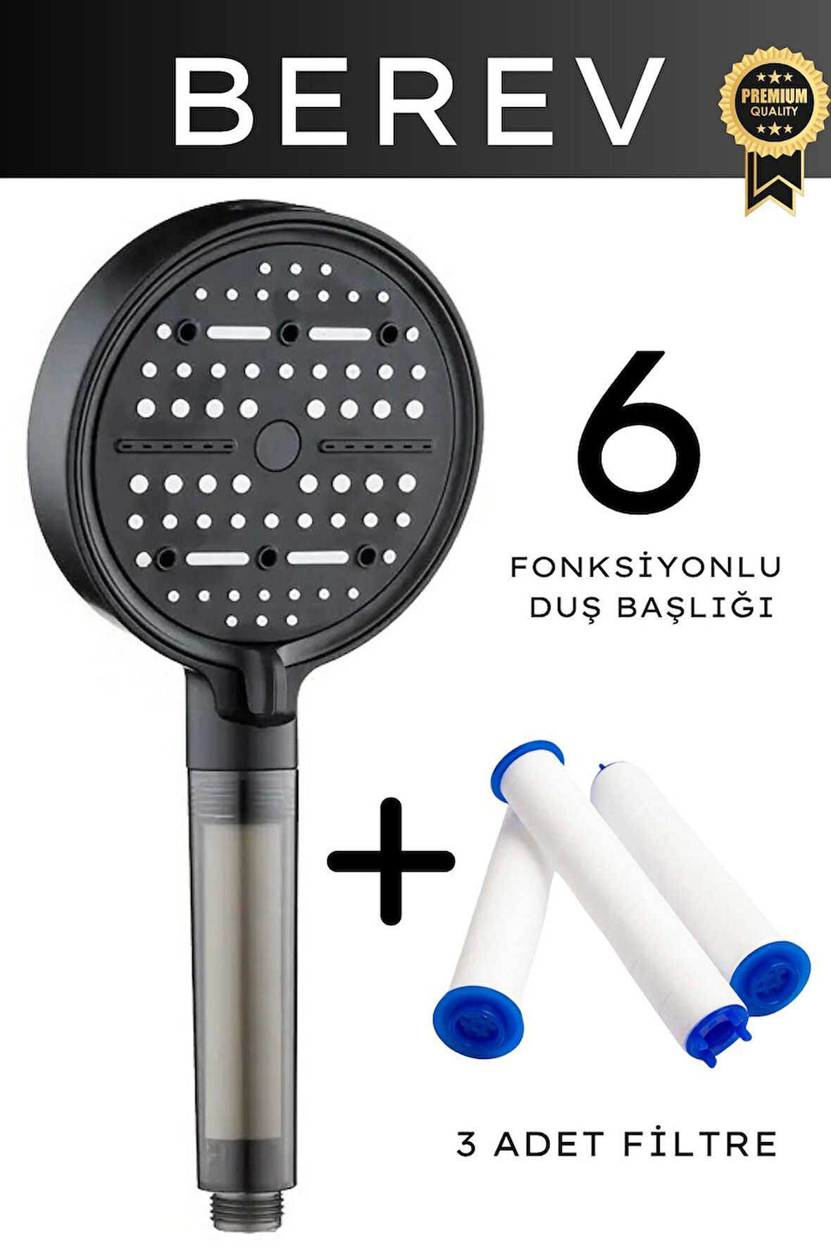 6 Fonksiyonlu Filtreli Duş Başlığı 3 Adet Yedek Filtre Su Tasarruflu Basınçlı Kireç Klor Önleyici