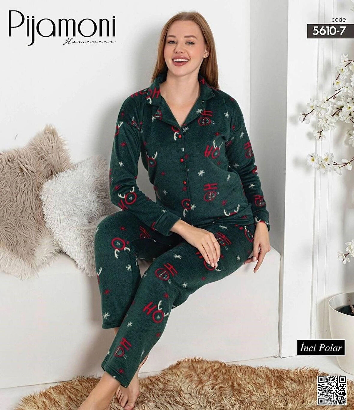 Pijamoni İNCİ POLAR DÜĞMELİ PİJAMA TAKIMI