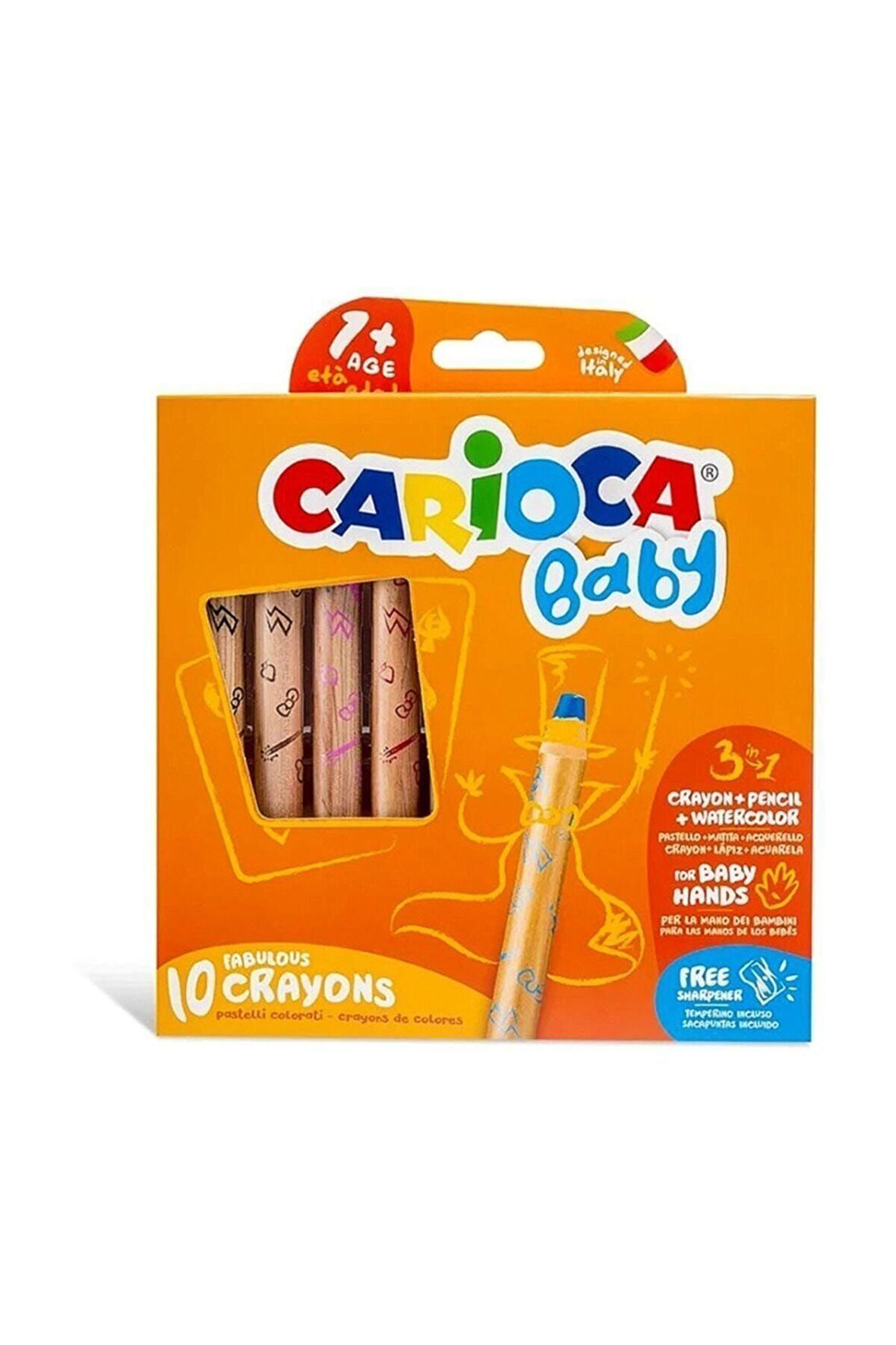 Çocuk Carioca Baby "3 In 1" Jumbo Ahşap Gövdeli Boya Kalemi 10'lu