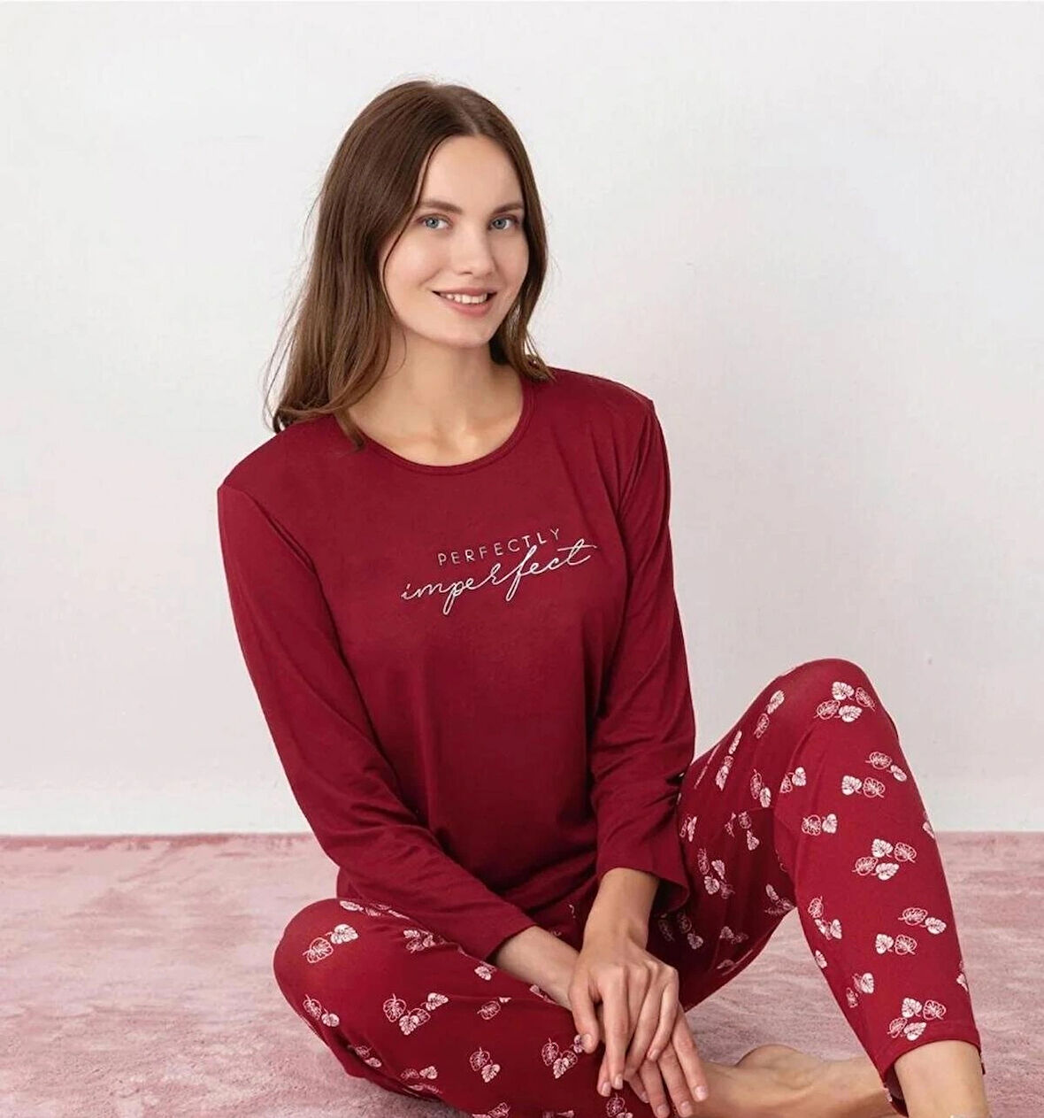 Pijamoni Kadın Milan Bisiklet Yaka Uzun Kol İnce Pijama Takımı