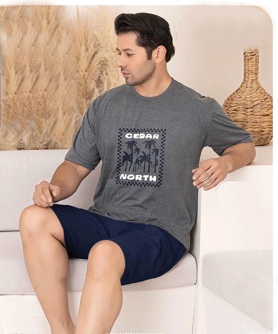 Lukitus Kısa Kol Süprem Erkek Büyük Beden Şortlu Pijama Takımı