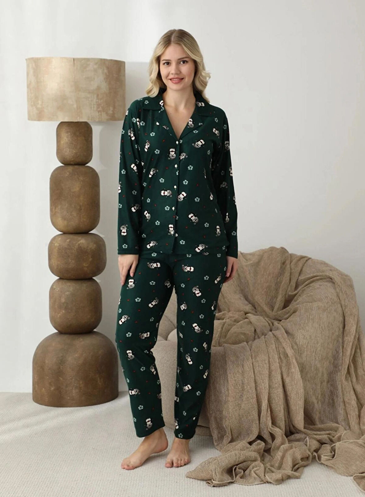 BOYRAZ SÜET DÜĞMELİ PİJAMA TAKIMI