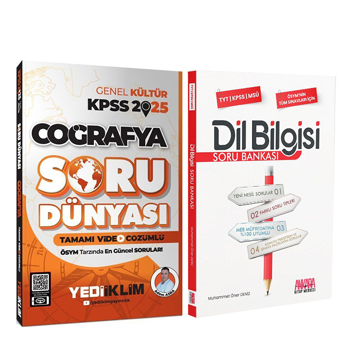 Yediiklim 2025 KPSS Genel Kültür Coğrafya Soru Dünyası ve AKM Dil Bilgisi Soru Bankası Seti 2 Kitap