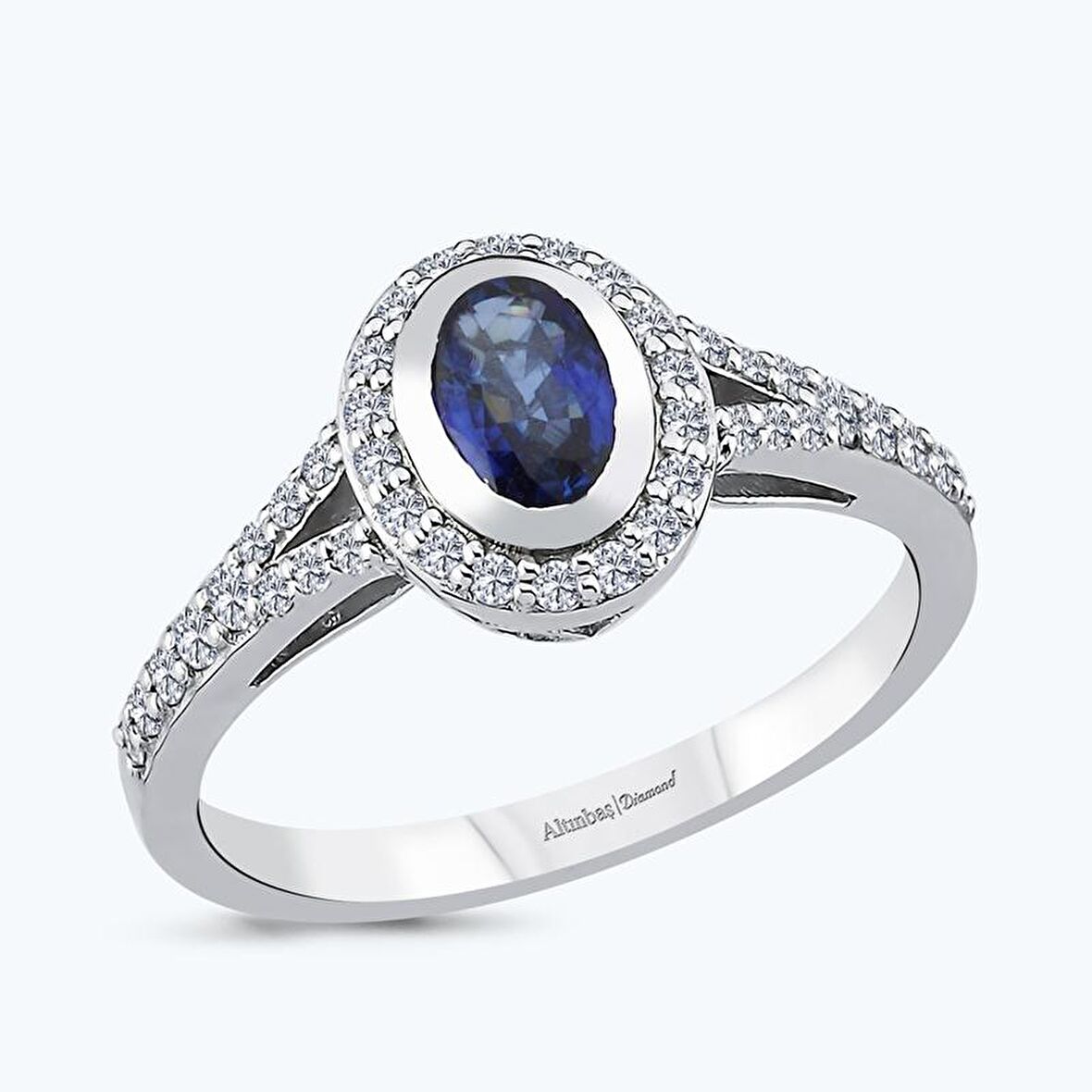 Pırlanta Safir Oval Yüzük