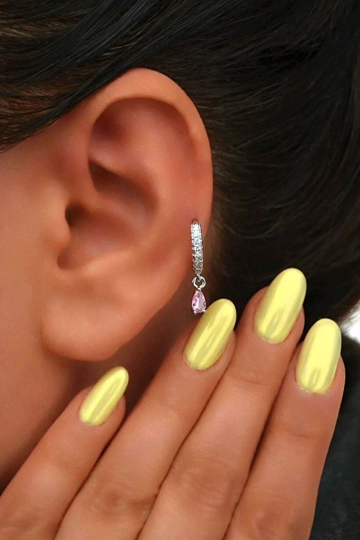 8 mm Pembe Su Damlası Charm Halka Piercing – Gold & Gümüş | Helix, Kıkırdak, Lob Uyumlu
