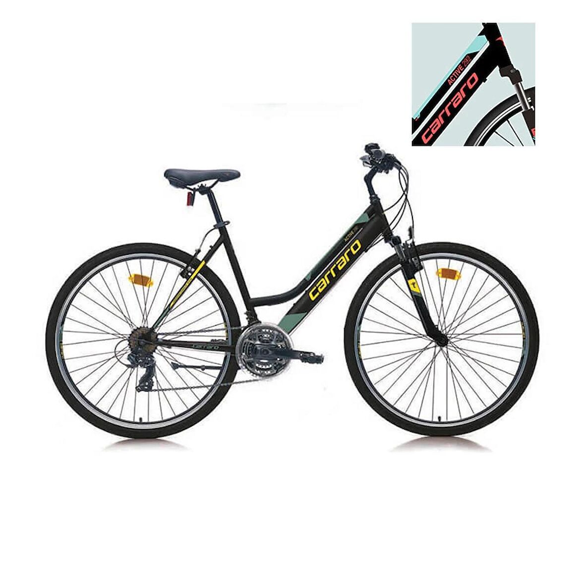 Carraro Active 292 28 jant Şehir & Tur Bisikleti (Mat Siyah Açık Turkuaz Mercan) 46 Kadro