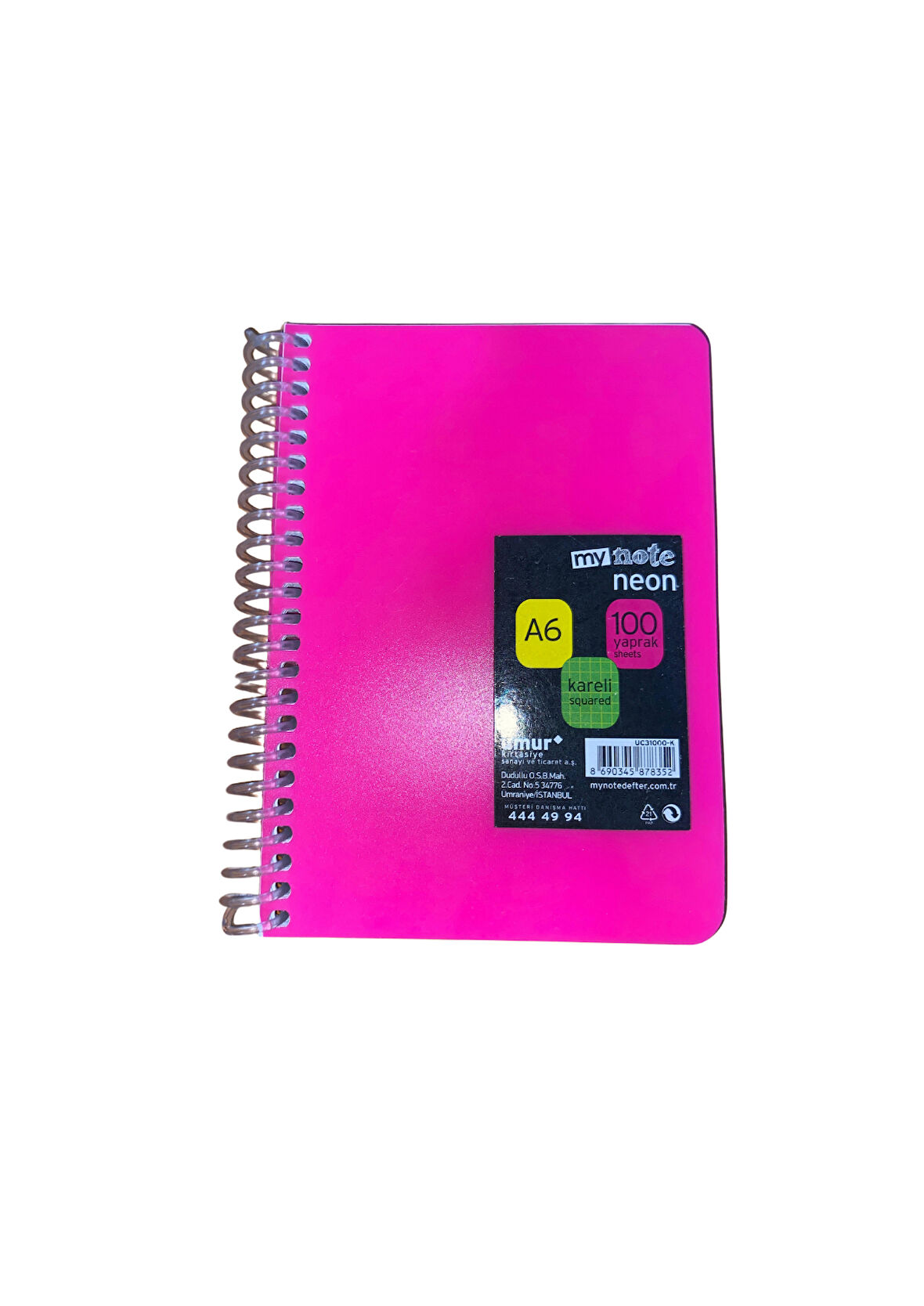 Mynote Neon Defter A6 100yp Kareli