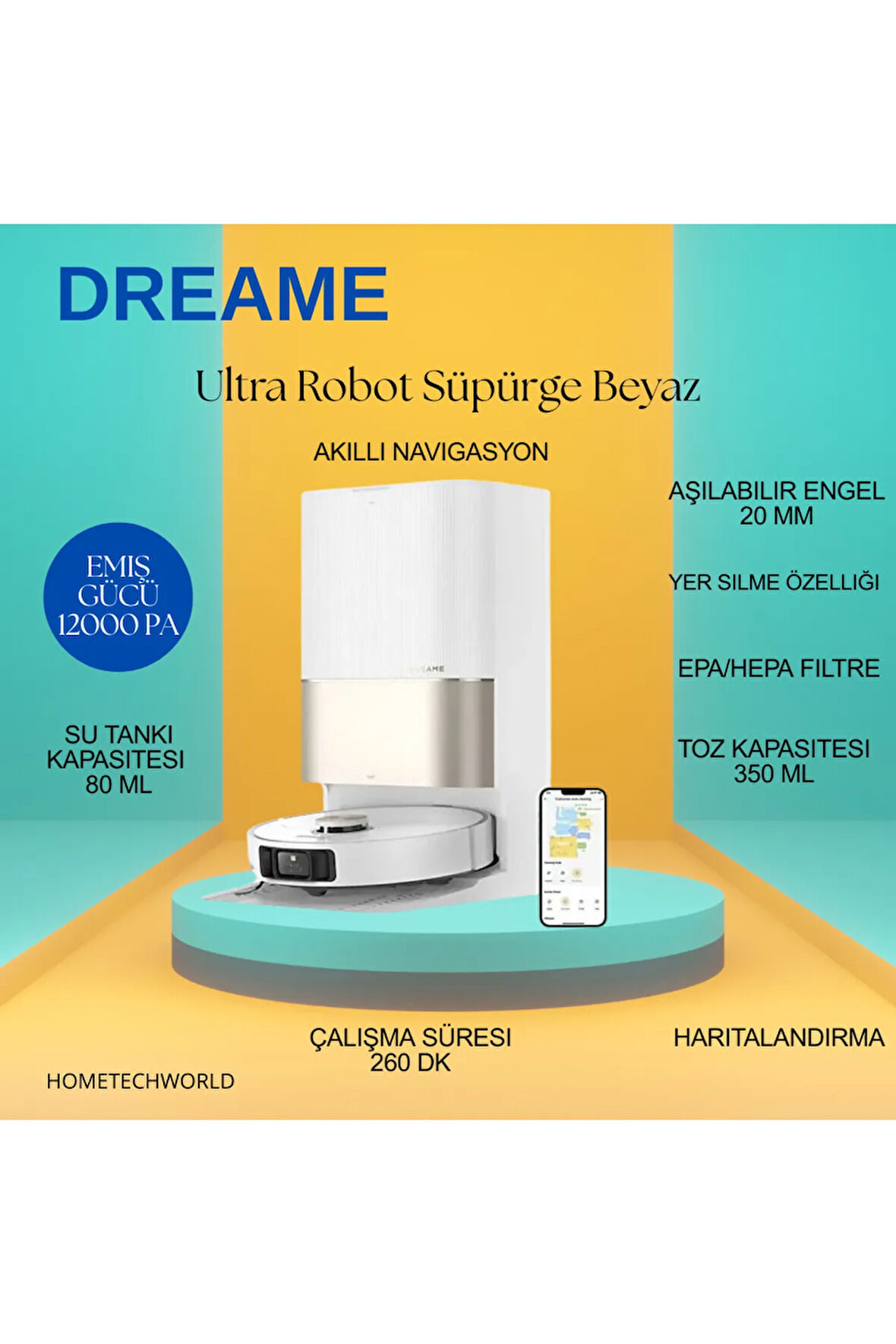 12000Pa emiş gücüyle Ultra Robot Süpürge Beyaz-(X40 Ultra)