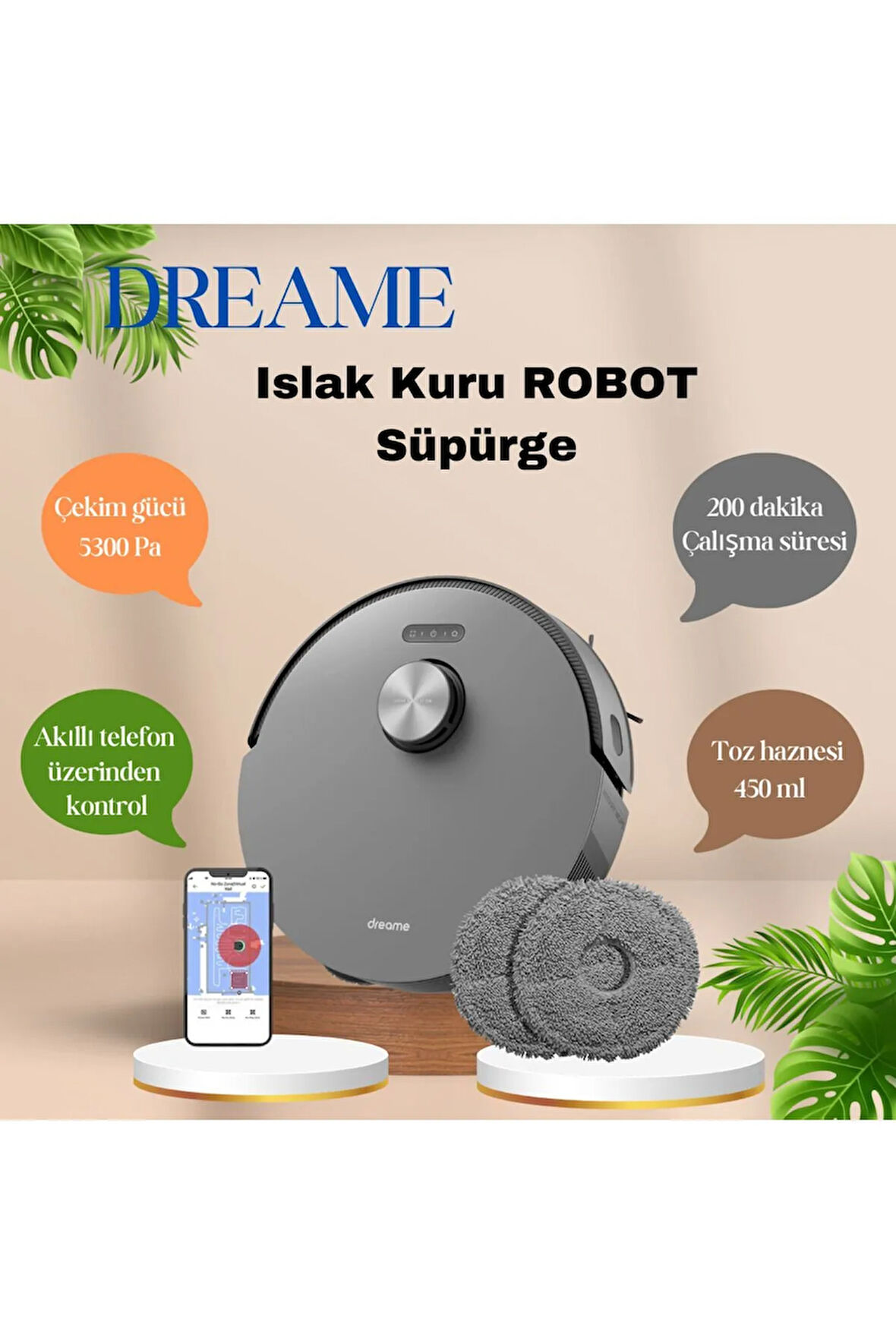 Güçlü emiş Dikkat çekici temizlik Uyumlu Pro Robot Süpürge Siyah