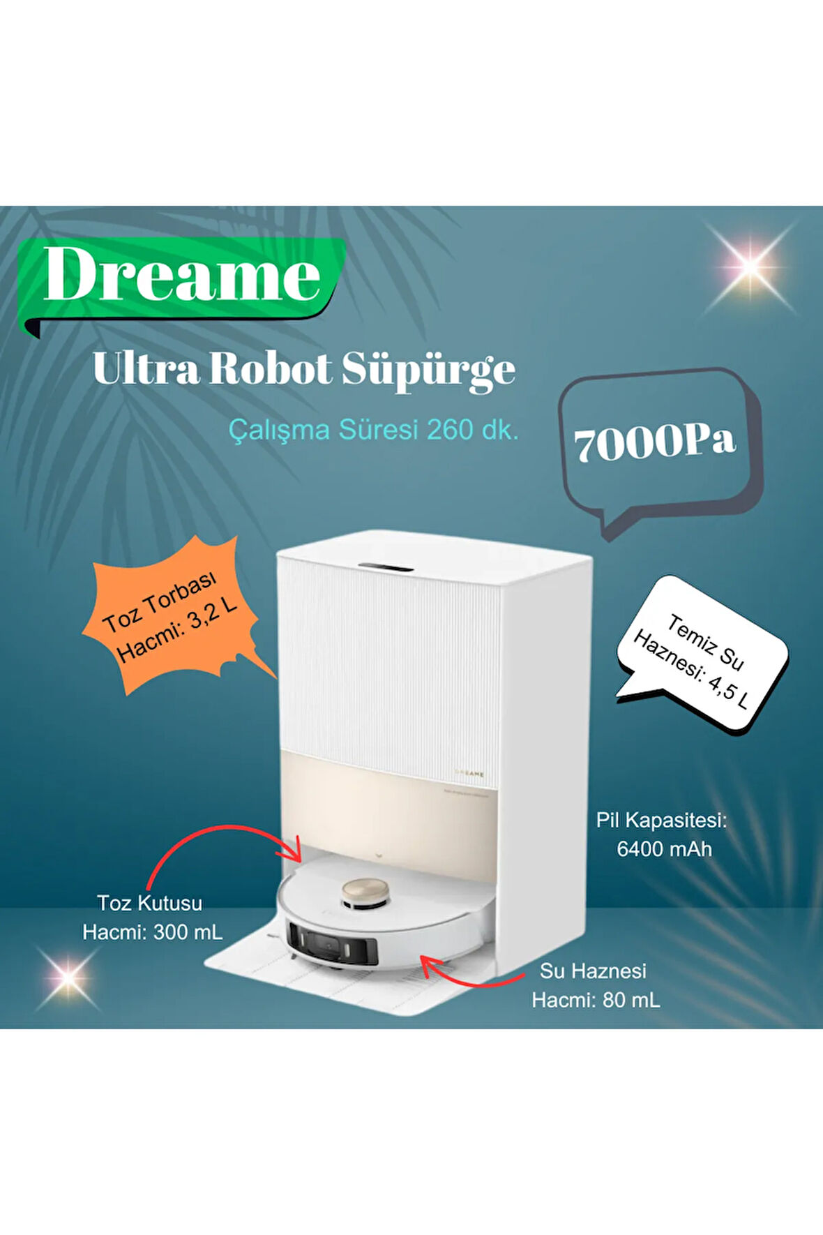 Ultra 7000Pa Uyumlu  Emiş Complete, Otomatik Paspas  Yıkama ve Kurutma,  Robot Süpürge