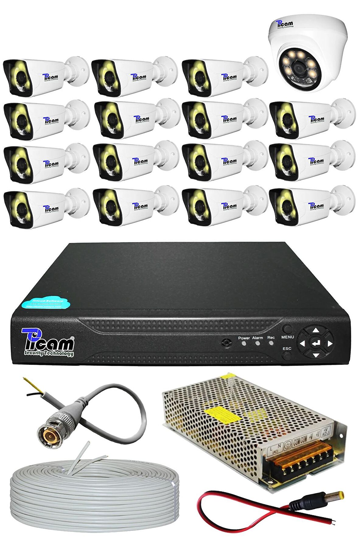 Picam Pro 16 Kameralı 15 Bullet 1 Dome Full HD Sony Lensli Kamera Gece Renkli Görüşlü Kamera Seti