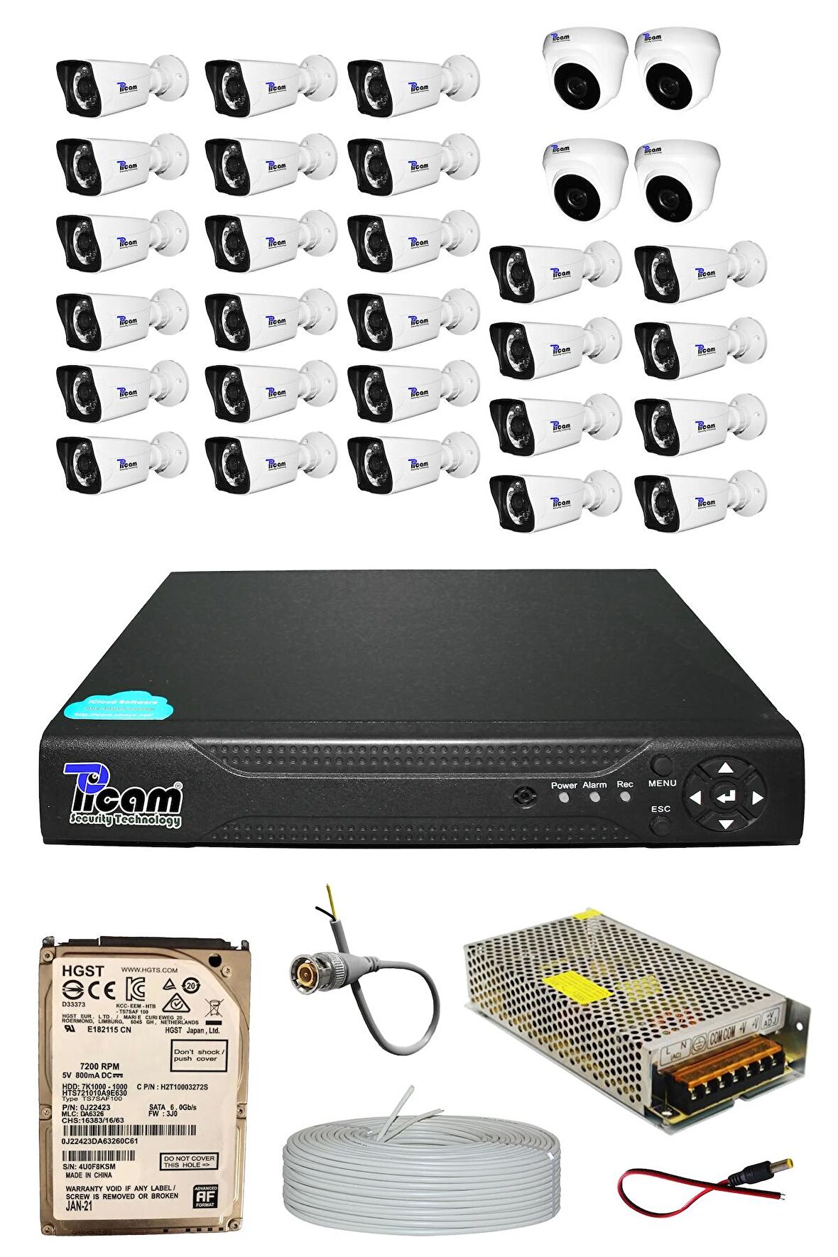Picam Pro 32 Kameralı 28 Bullet 4 Dome Full HD Sony Lensli Kamera Gece Görüşlü 1 TB Kamera Seti