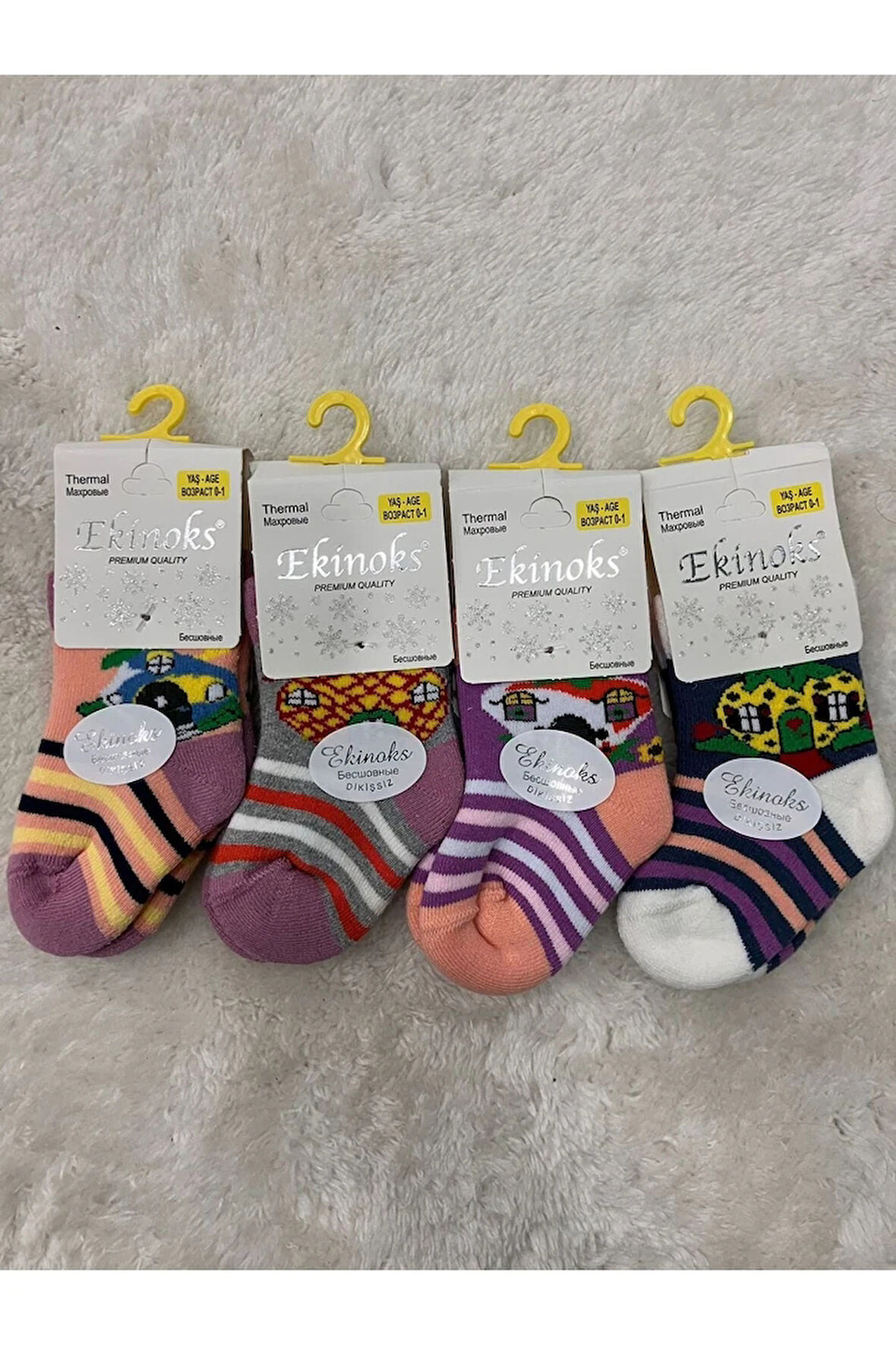 Ekinoks Asorti Dikişsiz Havlu Termal Çocuk Soket Çorap 4lü Set 0-4 Yaş 3045