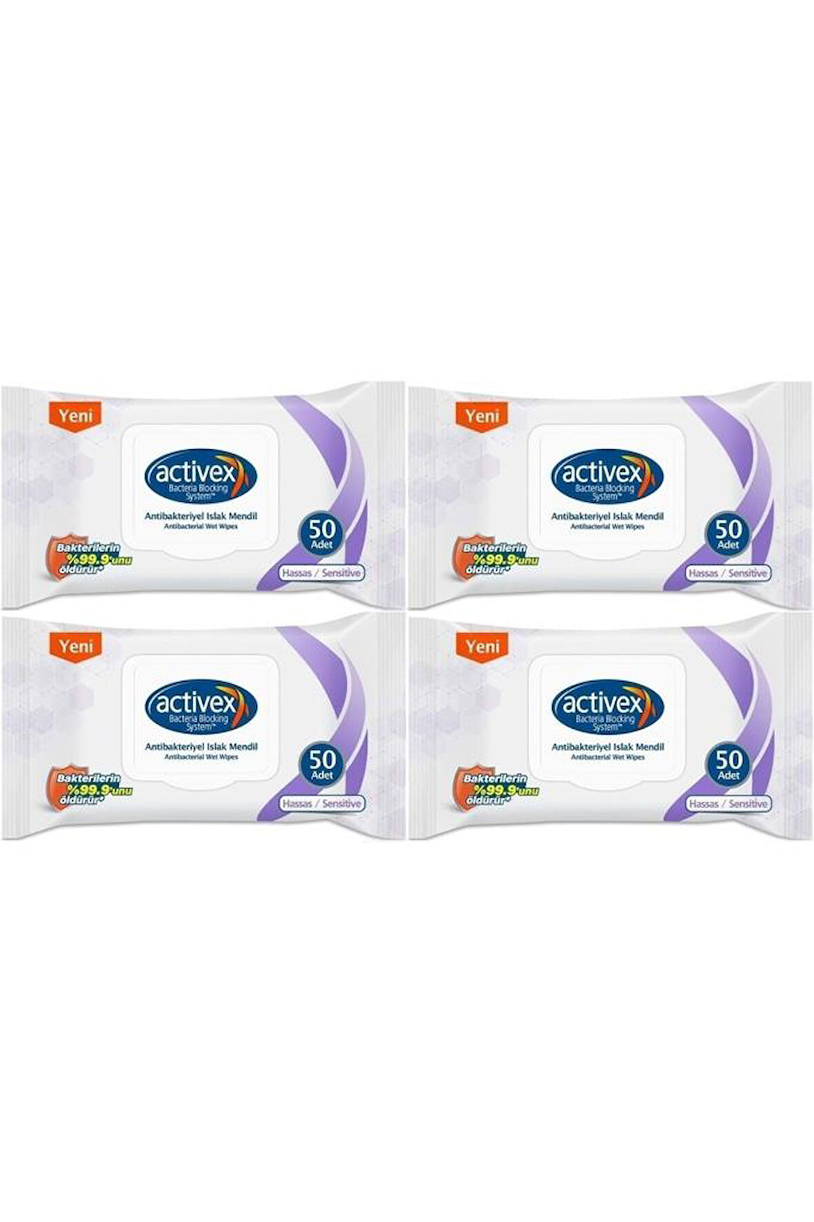 Activex Islak Havlu Mendil Hassas 50 Yaprak 4 Lü Set (200 Yaprak) Plastik Kapaklı